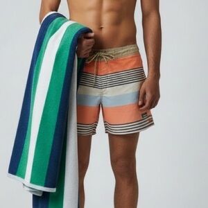Patagonia Orange Blue Striped Board Shorts Swim Trunks Bathing suit Vacation